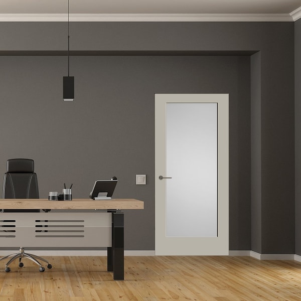 Codel Doors 30" x 80" Primed 1-Panel Interior Shaker Slab Door with White Lami Glass - 2668PRI8401GL