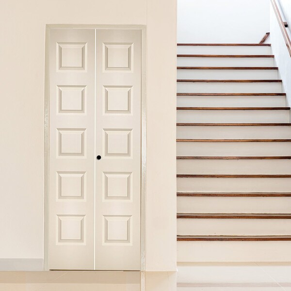 Codel Doors 24" x 80" Primed 5-Panel Rockport Molded Hollow Core Bifold Door and Hardware - 2068MHCROCBF