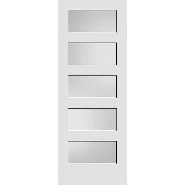 Codel Doors 30" x 80" Primed 5-Panel Equal Panel Interior Shaker Slab Door with White Lami Glass - 2668PRI8405GL