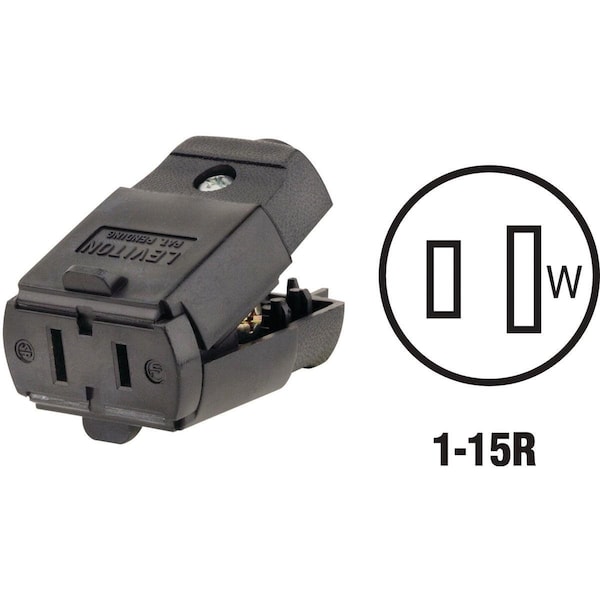 Conector de cable con bisagra de 2 hilos y 2 polos de Leviton 15A 125V, negro - 017-00102-0EP