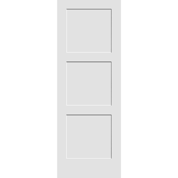 Codel Doors 36" x 84" Primed 3-Panel Equal Panel Interior Shaker Slab Door - 3070PRI8433