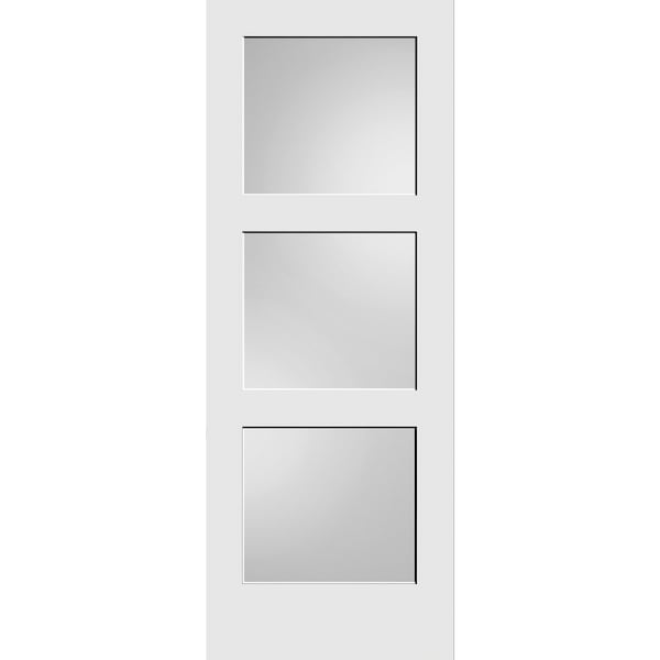 Codel Doors 34" x 80" Primed 3-Panel Equal Panel Interior Shaker Slab Door with White Lami Glass - 2168PRI8433GL