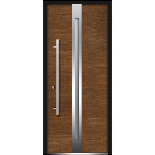 Vdomdoors Front Exterior Prehung Glass Steel DoorDeux 1744 Natural OakStainless Inserts Single Modern Veneer - DEUX1744ED-OAK