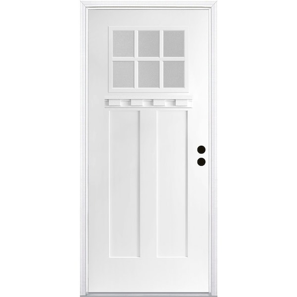 Codel Doors 32" x 80" Primed White Shaker Exterior Fiberglass Door - 2868LHISPSFHER2066C491610BM