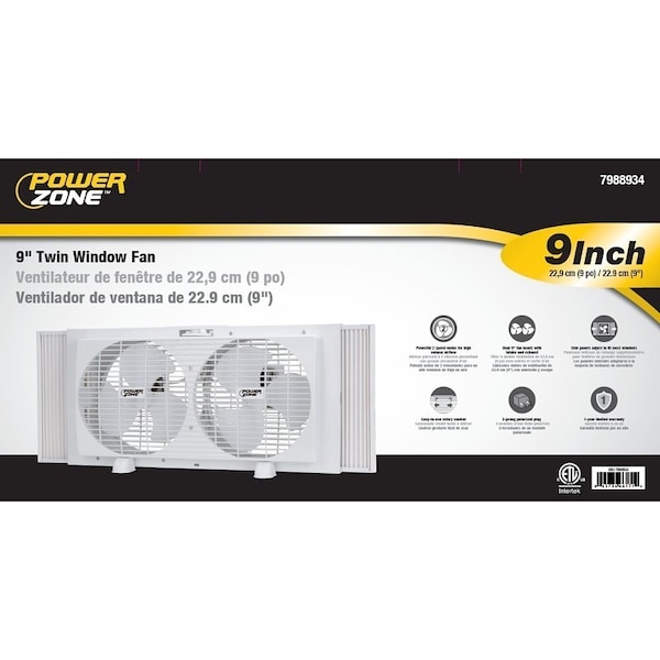 Powerzone PowerZone BP2-9 Window Fan, 1029, 1122, 1216, White - BP2-9