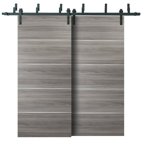 Sartodoors Double Bypass Grey 84x84 6.6' Rails Planum 0020 Ginger AshTop Mount 2 Tracks Slider Set Modern Core - PLANUM20BBB-GA-8484