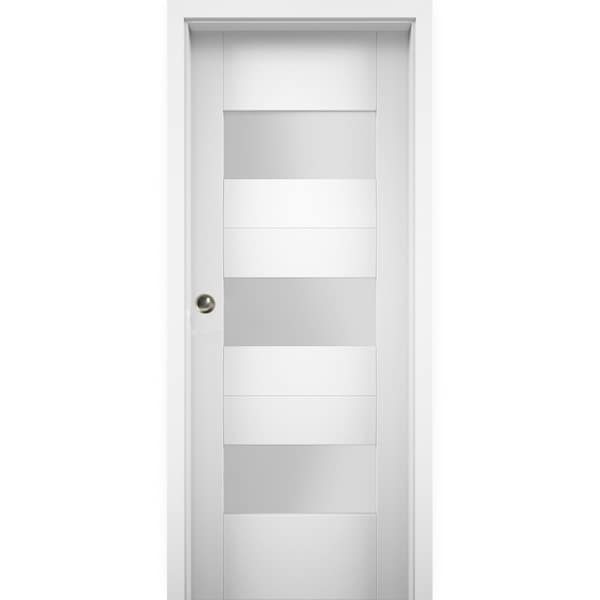 Vdomdoors Sliding Pocket 42x84" Opaque  / Sete 6003 White Silk / Kit Rail Hardware / MDF Interior  Modern - SETE6003PD-WS-4284