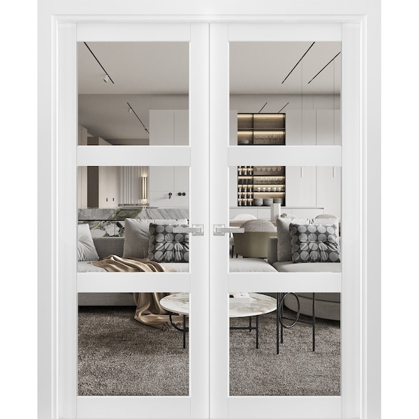 Sartodoors Double French Interior Door, 60" x 80", White - LUCIA2555DD-BEM-60