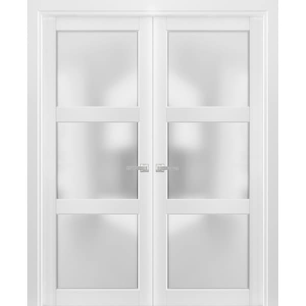 Sartodoors Double French Interior Door, 72" x 80", White - LUCIA2552DD-BEM-72