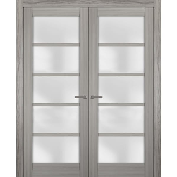 Sartodoors Double French Interior Door, 72" x 80", Gray - QUADRO4002DD-SSS-72