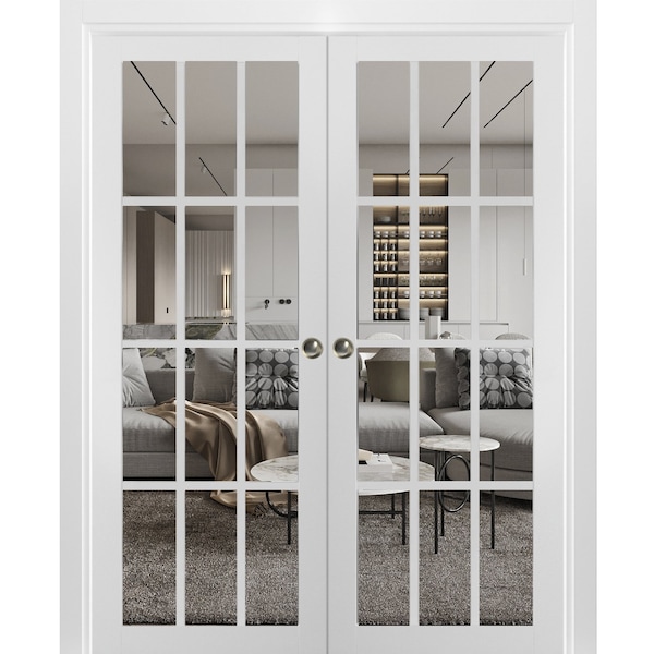Sartodoors Double Pocket Interior Door, 64" x 80", White - FELICIA3355DP-BEM-64
