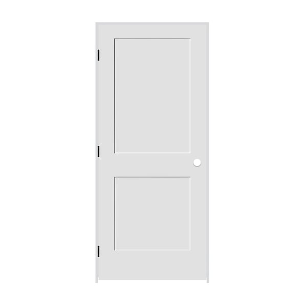 Codel Doors 32" x 80" x 1-3/8" Primed 2-Panel Interior Shaker 4-9/16" RH Prehung Door with Black Hinges - 2868PRI8402RH1D4916
