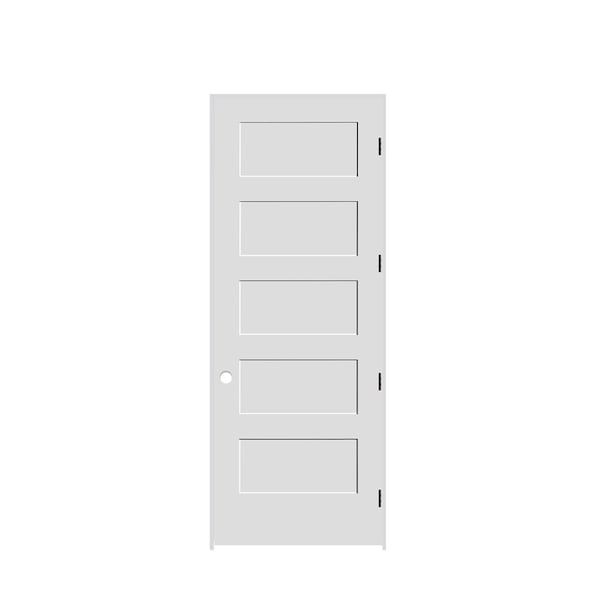 Trimlite 30"x96"x13/8" Primed 5Panel Equal Panel Interior Shaker 71/4" LH Prehung Door Matte Black Hinges - 2680PRI8405LH10B714