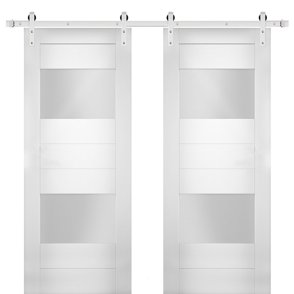 Vdomdoors Double Barn Interior Door, 56" x 80", White - SETE6222DB-S-WS-7284