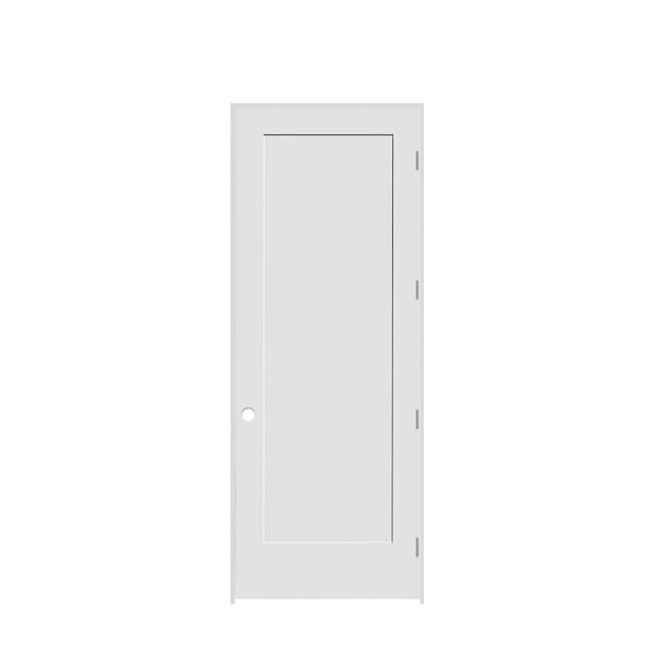 Trimlite 32" x 96" x 1-3/8" Primed 1-Panel Interior Shaker 6-9/16" LH Prehung Door with Brushed Chrome Hinges - 2880PRI8401LH26D6916