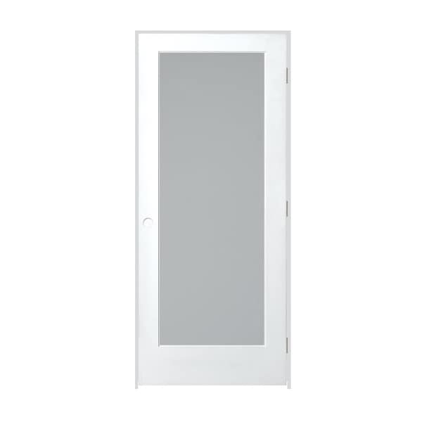 Trimlite Primed 1Lite Satin Etch Tempered Glass Interior French 71/4" LH Prehung Door Brushed Chrome Hinges - 2668PRI1501SATTLH26D714