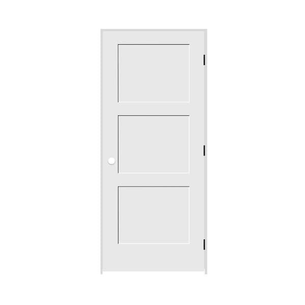 Trimlite 26"x80"x13/8" Primed 3Panel Equal Panel Interior Shaker 49/16" LH Prehung Door Matte Black Hinges - 2268PRI8433LH10B4916