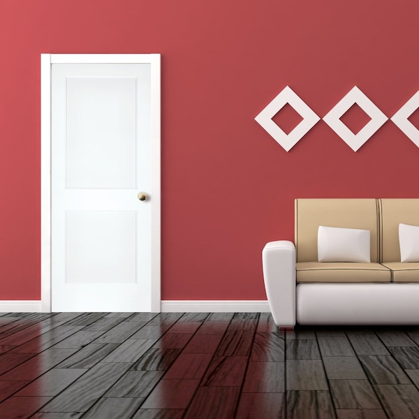 Trimlite Primed 2Panel Interior Flat Panel Door Ovolo Bead 71/4" RH Prehung Door Brushed Chrome Hinges - 3068PRI8082RH26D714