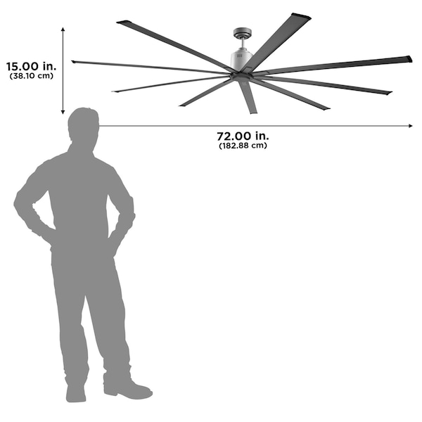 Maxx Air Industrial Ceiling Fan, 6 ft Blade Dia, 9 Blades, 6 Speeds, 120 V, Brushed Nickel, 72 in. W - ICF72UPS