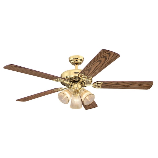 Westinghouse Vintage 52" Indoor 5-Blade Polished Brass Ceiling Fan, Dimmable LED - 7233800