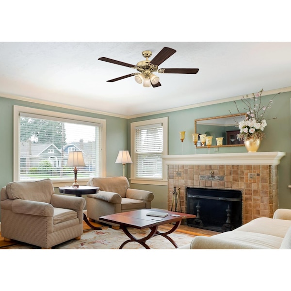 Westinghouse Vintage 52" Indoor 5-Blade Polished Brass Ceiling Fan, Dimmable LED - 7233800