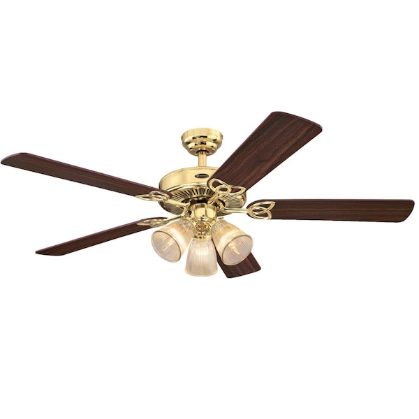 Westinghouse Vintage 52" Indoor 5-Blade Polished Brass Ceiling Fan, Dimmable LED - 7233800
