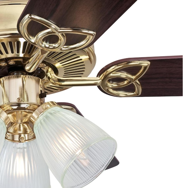Westinghouse Vintage 52" Indoor 5-Blade Polished Brass Ceiling Fan, Dimmable LED - 7233800