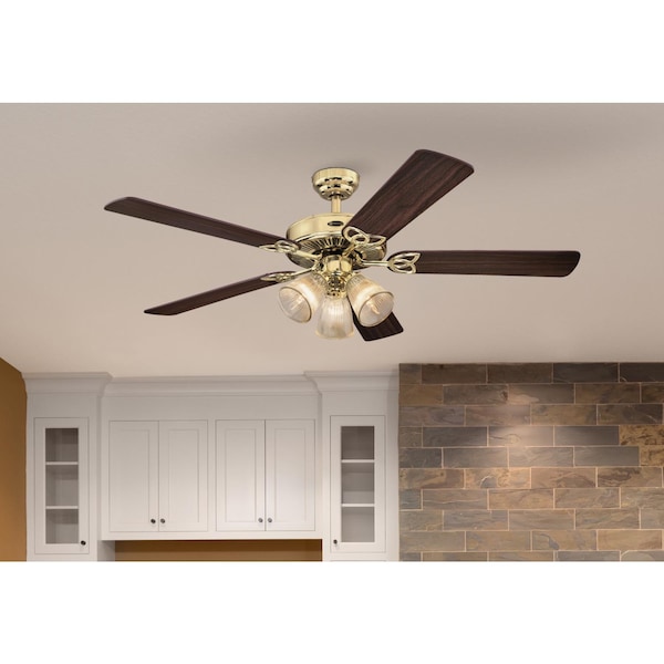 Westinghouse Vintage 52" Indoor 5-Blade Polished Brass Ceiling Fan, Dimmable LED - 7233800