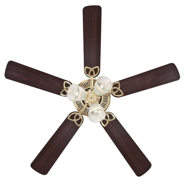 Westinghouse Vintage 52" Indoor 5-Blade Polished Brass Ceiling Fan, Dimmable LED - 7233800