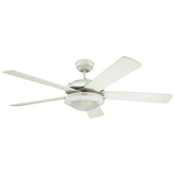 Westinghouse Comet 52" 5-Blade Wht Indoor Ceiling Fan w/Dimmable LED Light Fixture - 7233600