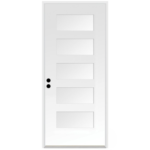 Codel Doors 32" x 80" Primed White Shaker Exterior Fiberglass Door - 2868RHISPSF5PSHK691626DM