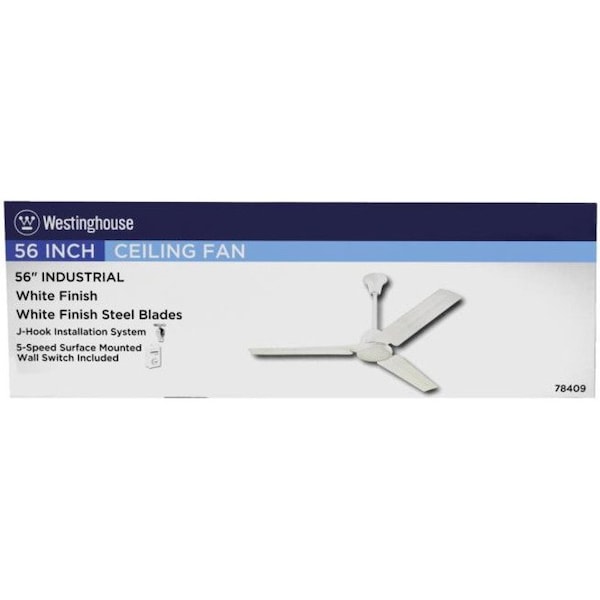 Westinghouse Jax Industrial-Style 56" 3-Blade Wht Indoor Ceiling Fan, Wall Control - 7840900