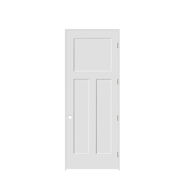 Codel Doors 26" x 96" x 1-3/8" Primed 3-Panel Mission Interior Shaker 7-1/4" LH Prehung Door w/Stn Nickel Hngs - 2280PRI8403LH15714