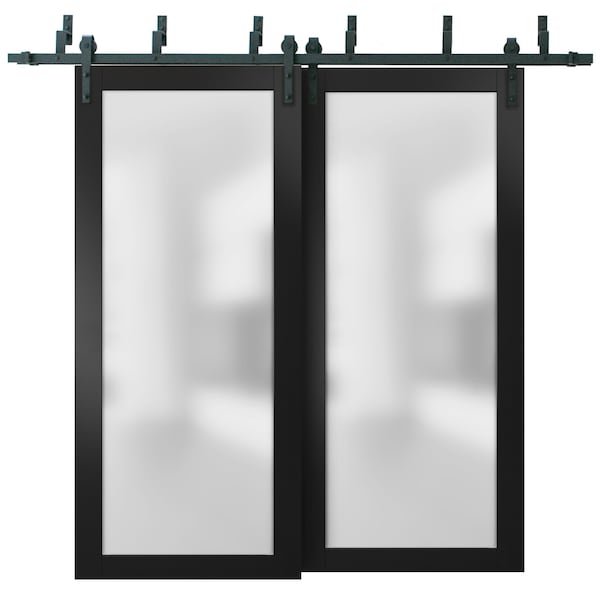 Sartodoors Bypass 60x80" Hardware Planum 2102 Black Matte Top Mount 6.6' Rails Hardware Set Modern Wood - PLANUM2102BBB-BLK-60