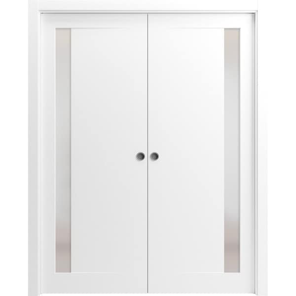 Sartodoors Sliding Closet Bypass Doors 64 x 80in, Sete 6933 Matte Black W/ Frosted Glass, Sturdy Rails - SETE6933DBD-BLK-64