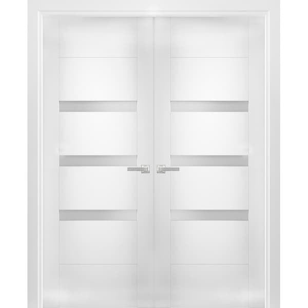 Vdomdoors French Double 36x80" Opaque Glass / Sete 6900 White Silk / Wood Panel Frame / Closet  Modern - SETE6900DD-WS-36