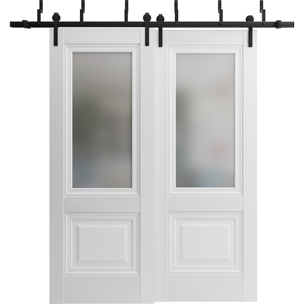 Sartodoors Sliding Closet Barn Bypass Doors 36 x 80in, White Silk W/ Frosted Glass, Sturdy 6.6ft Rails - LUCIA8822BBB-WS-36