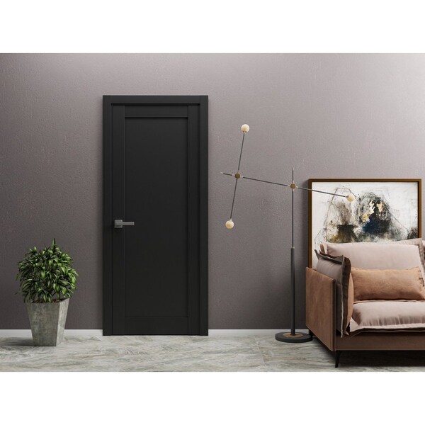 Sartodoors Slab Barn Door Panel 32 x 96in, Quadro 4111 Matte Black, Pocket Closet Sliding - QUADRO4111S-BLK-3296
