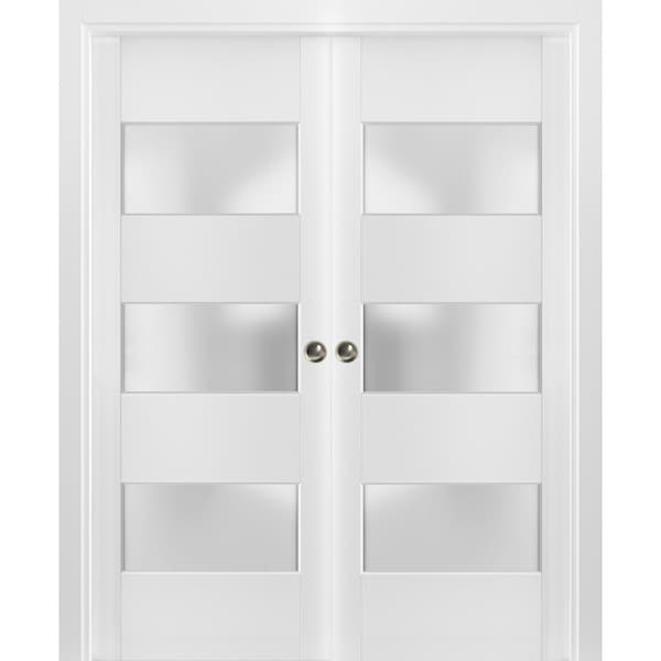 Sartodoors Double Pocket Interior Door, 56" x 84", White - LUCIA4070DP-BEM-5684