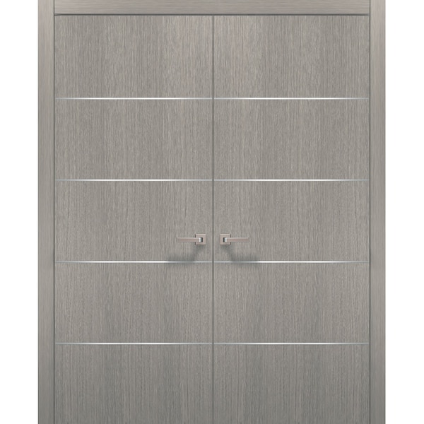 Sartodoors French Double  36x80 Hardware Planum 0020 Grey Oak Pre-hung Panel Frame Trims Bathroom - PLANUM20DD-SD-36