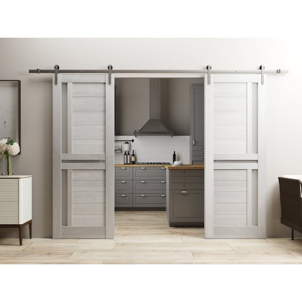 Sartodoors Sturdy Dbl Barn Door 60 x 80in W/, White Silk W/ Frosted Glass, SS 13FT Rail Hangers Heavy Set - VEREGIO7288DB-S-WS-60