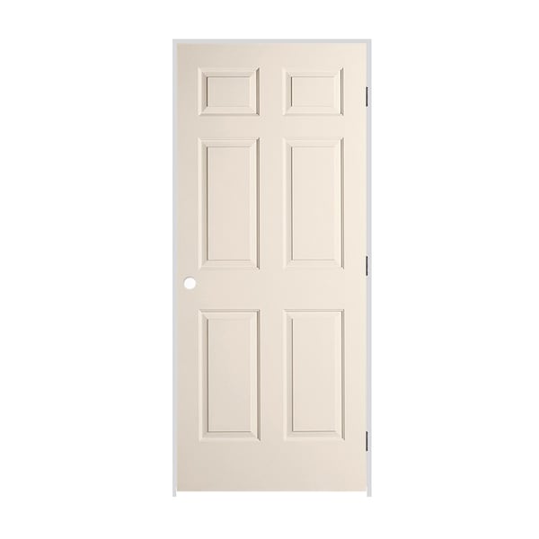Codel Doors 30" x 80" x 1-3/8" Primed 6-Panel Colonist Molded Hollow Core 4-9/16" LH Prehung Door w/Black Hinges - 2668MHCCOLLH1D4916