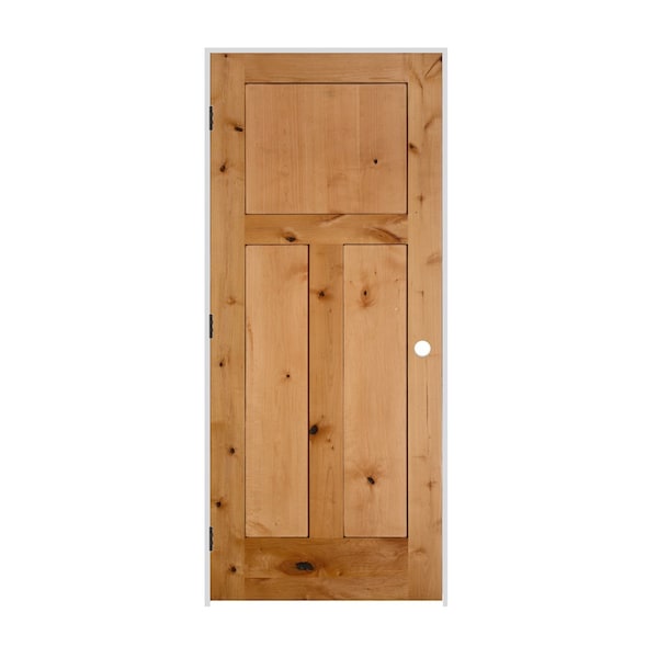 Codel Doors 24" x 80" x 1-3/8" Knotty Alder 3-Panel Mission Interior Shaker 7-1/4" RH Prehung Door - 2068SKA8403RH10B714