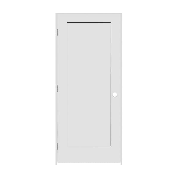 Trimlite 34" x 84" x 1-3/8" Primed 1-Panel Interior Shaker 4-9/16" RH Prehung Door with Brushed Chrome Hinges - 2170PRI8401RH26D4916