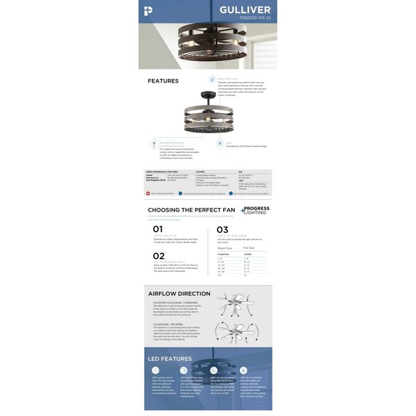 Progress Lighting Gulliver 23" 3-blade fandelier with LED lights - P250012-143-22