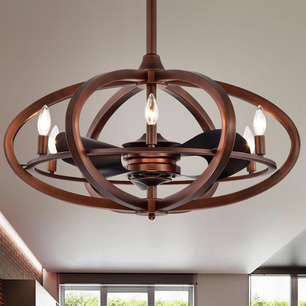 Warehouse Of Tiffany 29.1 in. Pia 6-Light Indoor Remote Controlled Fandelier Ceiling Fan with Light Kit, Bronze - CFL-8464AB