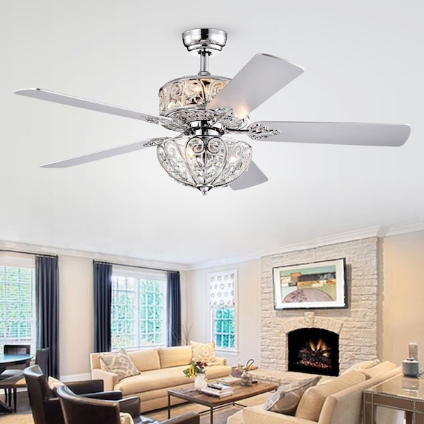 Warehouse Of Tiffany CFL-8423REMO-CH 52 in. Hegasal Indoor Remote Controlled Ceiling Fan with Light Kit, Chrome - CFL-8423REMO/CH