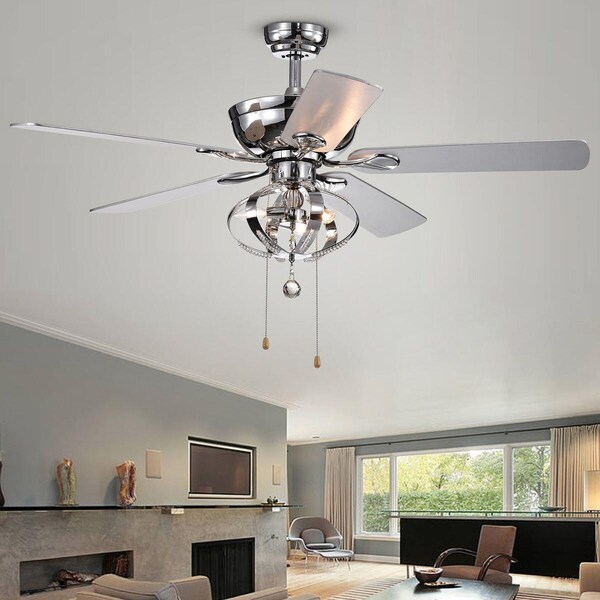 Warehouse Of Tiffany 52 in. Tatiana 3-Light Indoor Hand Pull Chain Ceiling Fan, Chrome - CFL-8336CH