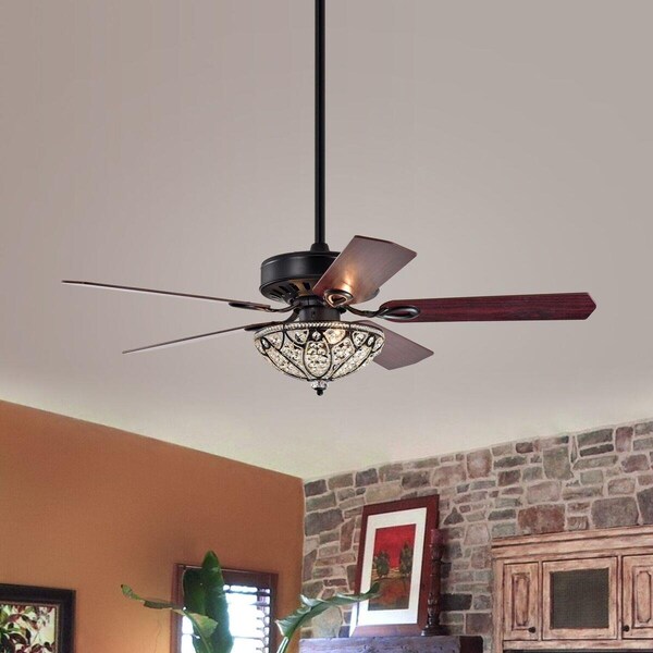 Warehouse Of Tiffany CFL-8353REMO-MB 52 in. Lanette Indoor Remote Controlled Ceiling Fan with Light Kit, Black - CFL-8353REMO/MB