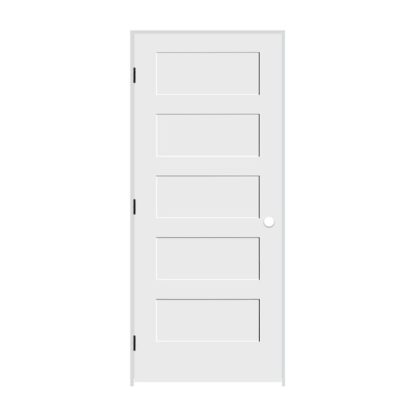 Trimlite 34"x80"x13/8" Primed 5Panel Equal Panel Interior Shaker 49/16" RH Prehung Door Black Hinges - 2168PRI8405RH1D4916